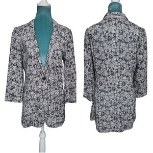 Alberto Makali New York Black and White Floral Embroidered Eyelet Linen Blazer